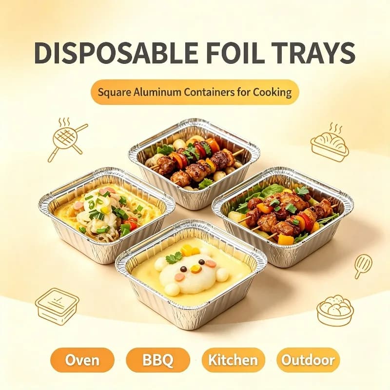 60/80Pcs Square Disposable Aluminum Foil Trays, Disposable Baking Pans, Food Containers For Household Baking,Outdoor BBQ Cooking