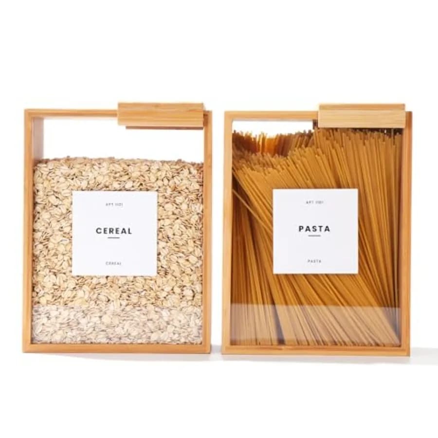 Dispenser per Alimenti in Vetro da 2L per Organizzazione e Conservazione in Cucina, Contenitore Trasparente per Cereali, Riso, Farina e Snack con 2 Pezzi