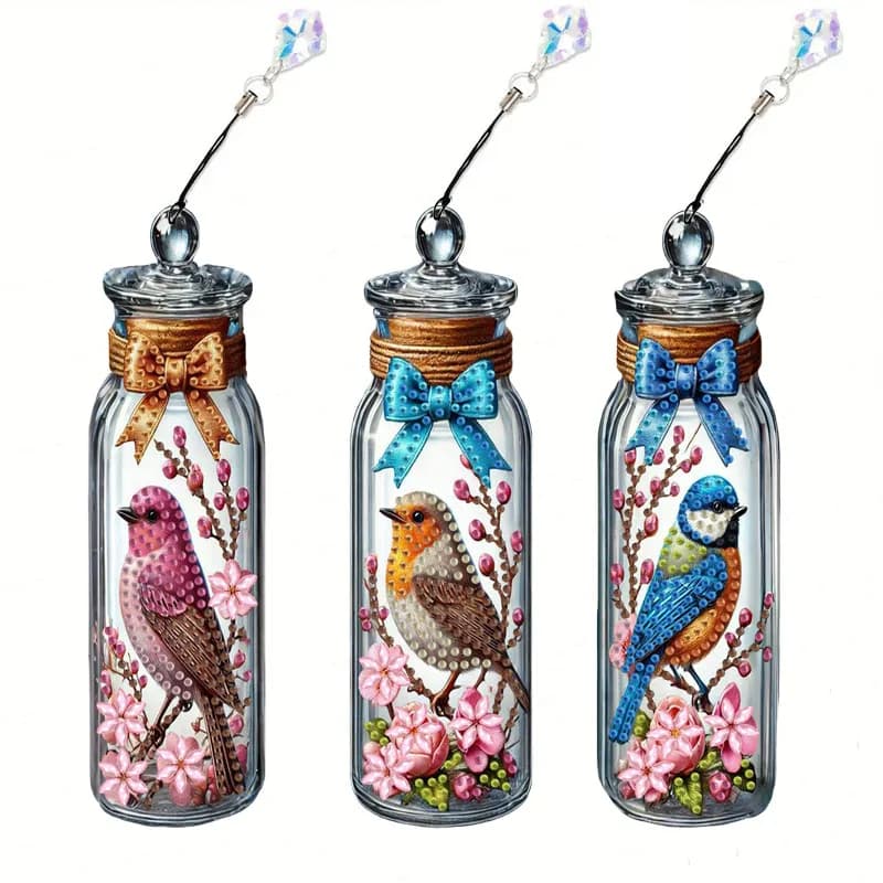 3 bird pattern diamond painting art bookmark set Panda Dream Catcher, 5D special shape diamond painting bookmark with pendant.