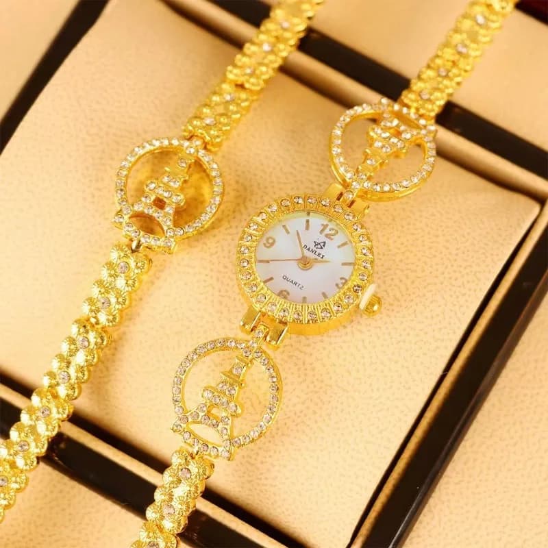 2 orologi da polso di lusso con bracciale di diamanti per donna, eleganti orologi da polso al quarzo in lega per donna, orologio da donna