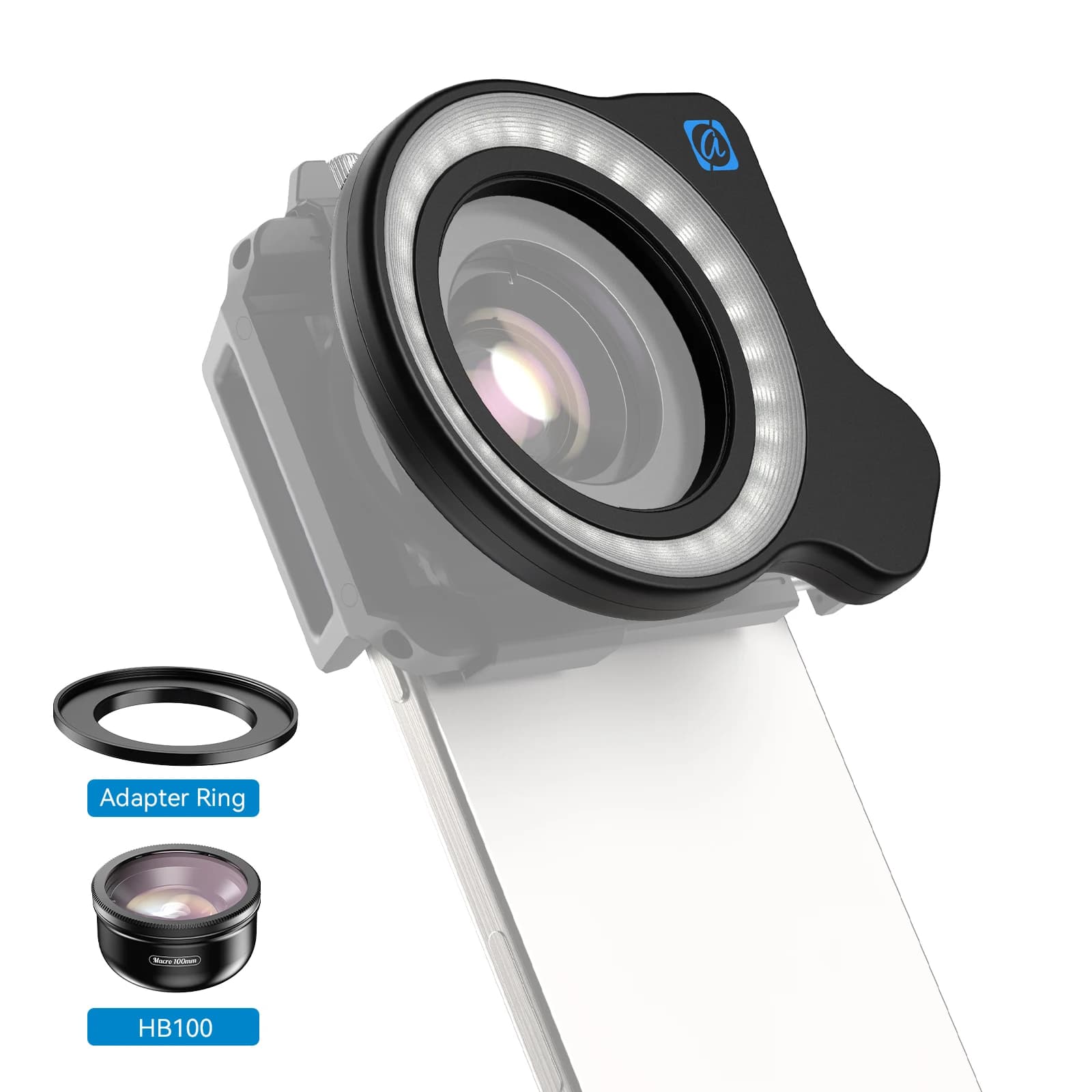 Filling light for macro lens with APEXEL 37mm 52mm thread, camera lens bright ring with high power + 45 light mode for APEXEL macro lenses