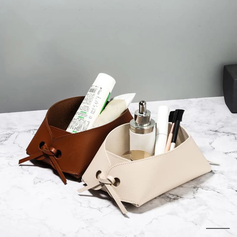 1Pc Nordic Desktop Storage Box Leather Keys Jewelry Display Tray Make-up Organizer Books Door Plants Pot House