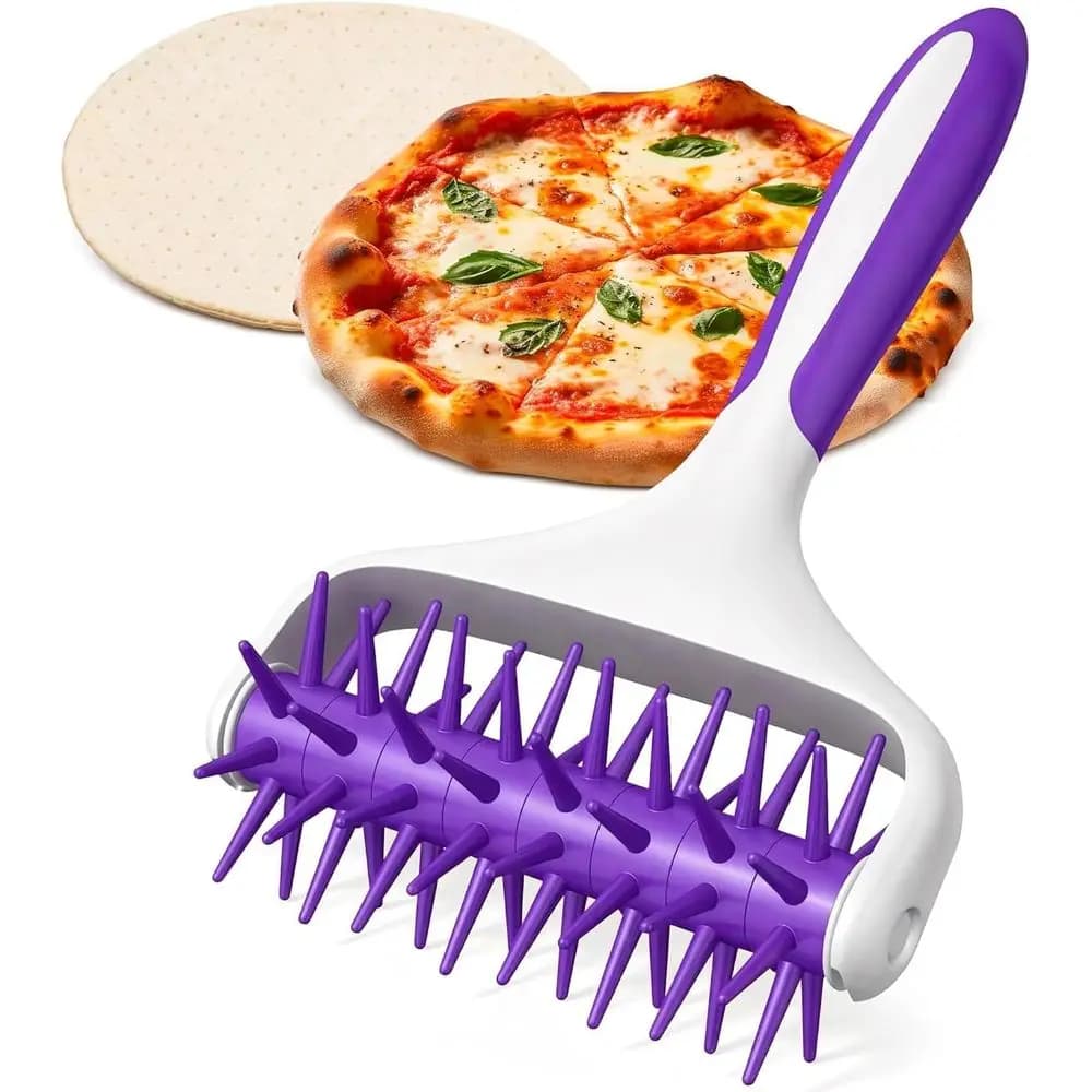 7.7 x 4.8 Plastic Pizza Dough Roller with Non-Slip Grip and Staggered Spikes for Even Crust Preparation