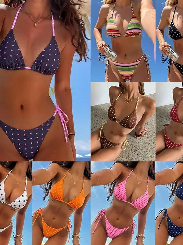 Nuovo Bikini a Pois 2026 da Donna, Costume da Bagno Separato con Design a Bretelle, Marca Four Persons Powers, Articoli Sportivi e Fitness per Fan