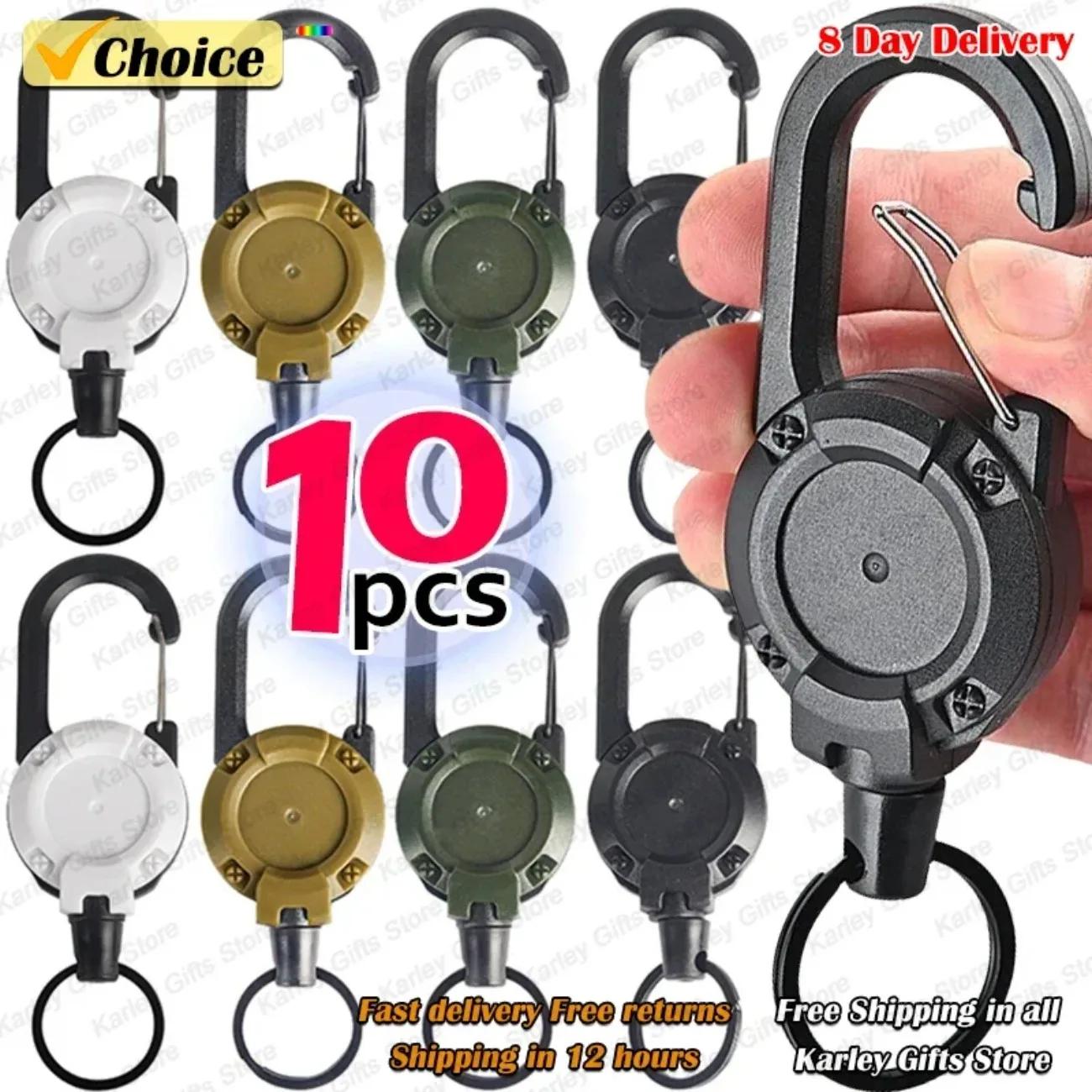 1 retractable badge holder with carabiner - Anti-theft key ring for work, hospital and exterior