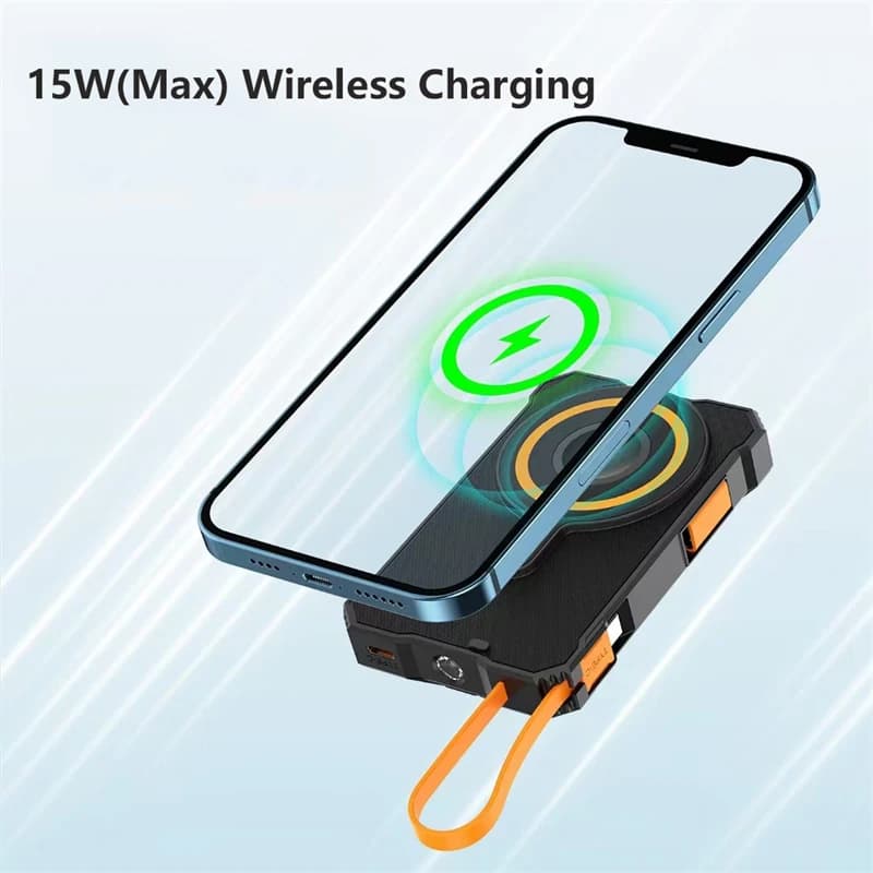 Power Bank Solare Magnetico Wireless con Pannello Solare Pieghevole 4-7 in 1, Ricarica Rapida, Powerbank Magsafe per iPhone Xiaomi, Batteria di Riserva