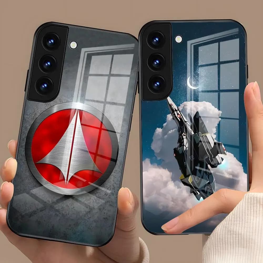 R-Robotech Macross Phone Case For Samsung S25 S24 FE S23 S22 S21 Plus S20 Ultra Note20Ultra Black Glass Cover