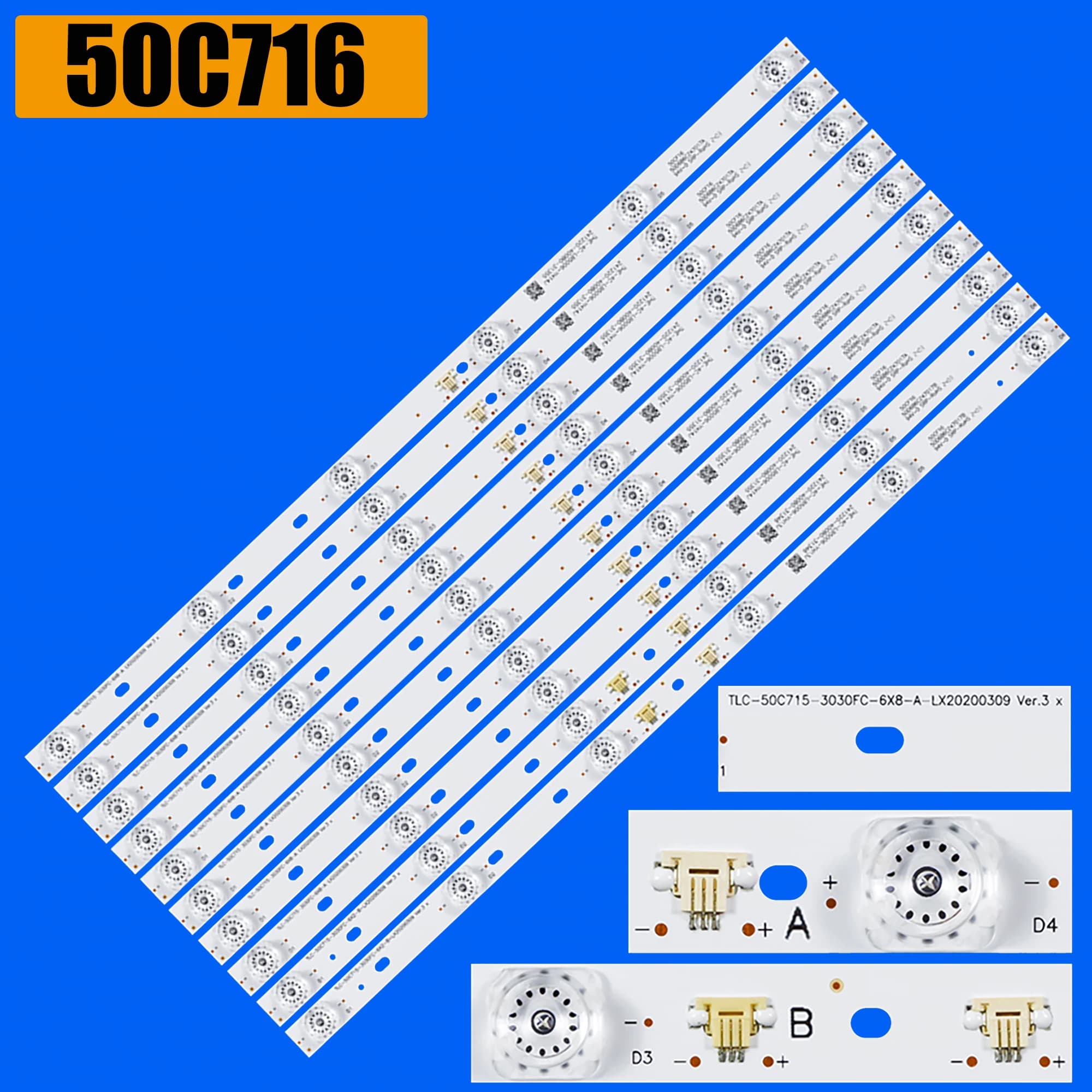Striscia di retroilluminazione a LED per 50C715 50C716 TCL-50C715-3030FC-6X8-A-LX 20200309 Ver.3 50D6B6CZ47017B 4C-LB5006-YH16J 4C-LB5006-YH15J