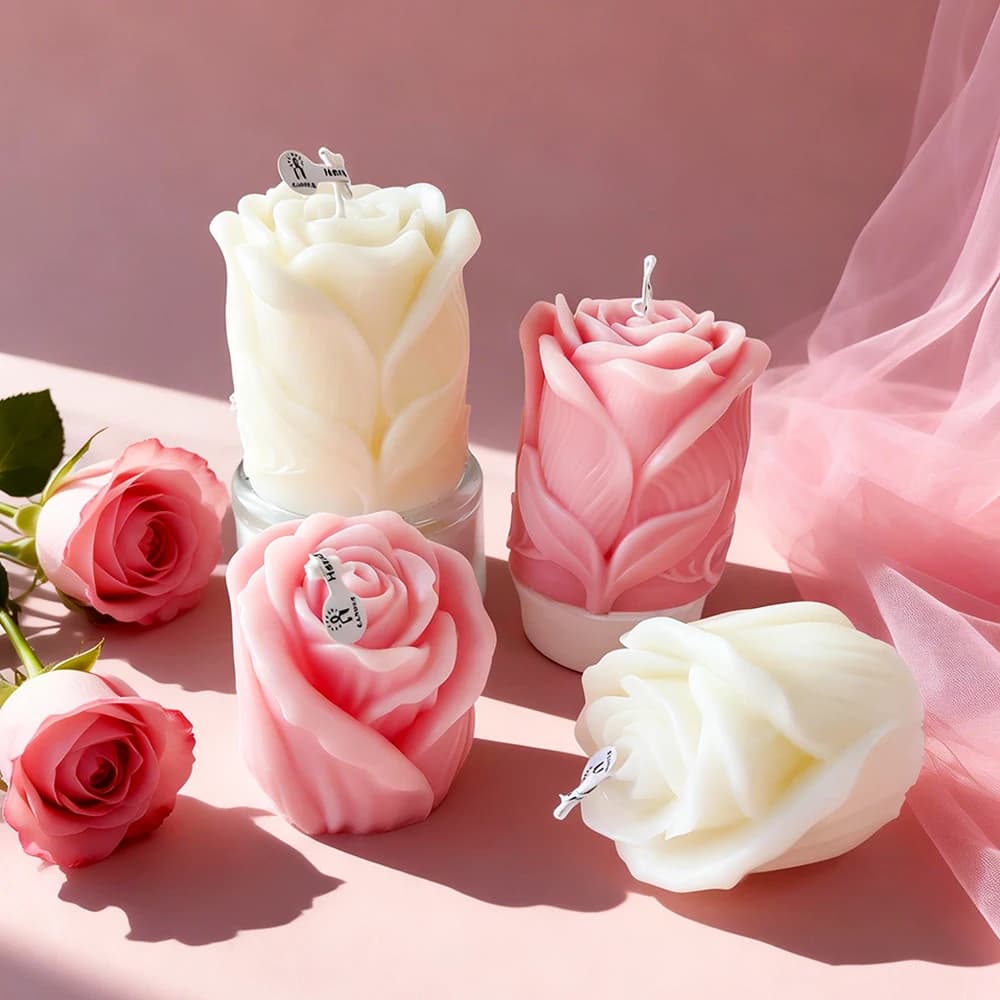 Stampo per candele a forma di rosa fai da te, rosa tridimensionale, candela profumata fatta a mano, gesso a forma di rosa, accessori per la creazione di candele.