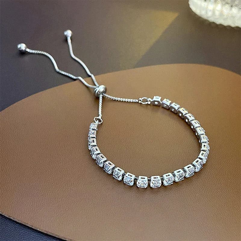 Geometric Adjustable Bracelet, Sparkling Gemstone Chain Bracelet For Women Fashion Jewelry Gift