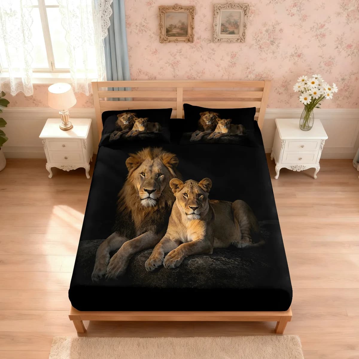 Set di 3 Lenzuola con Stampa Leone Feroce, Varie Misure, Morbide, Decorazione per Camera da Letto, Lavabili in Lavatrice