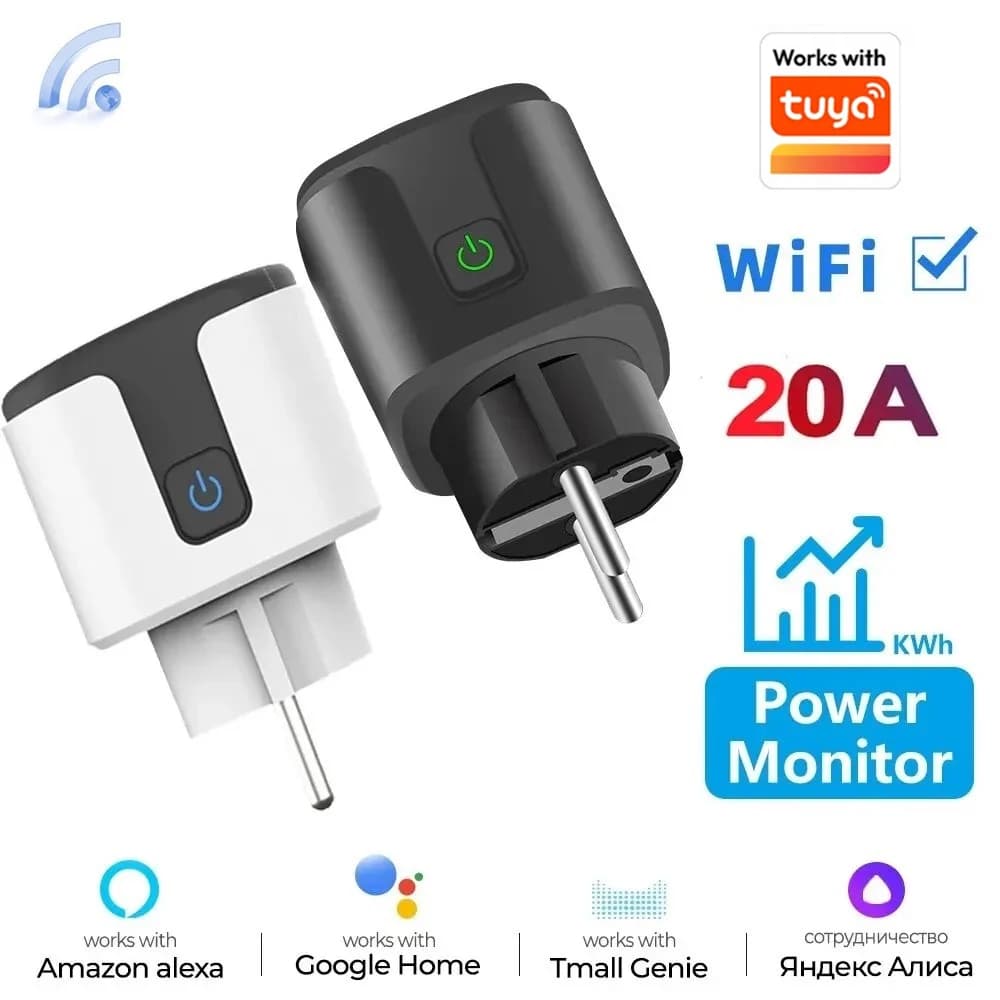 Tuya Smart EU Plug WiFi + Bluetooth 20A Expected with Power Monitoring Timer Children Lock Holder Google Home Alice SmartThings Alexa