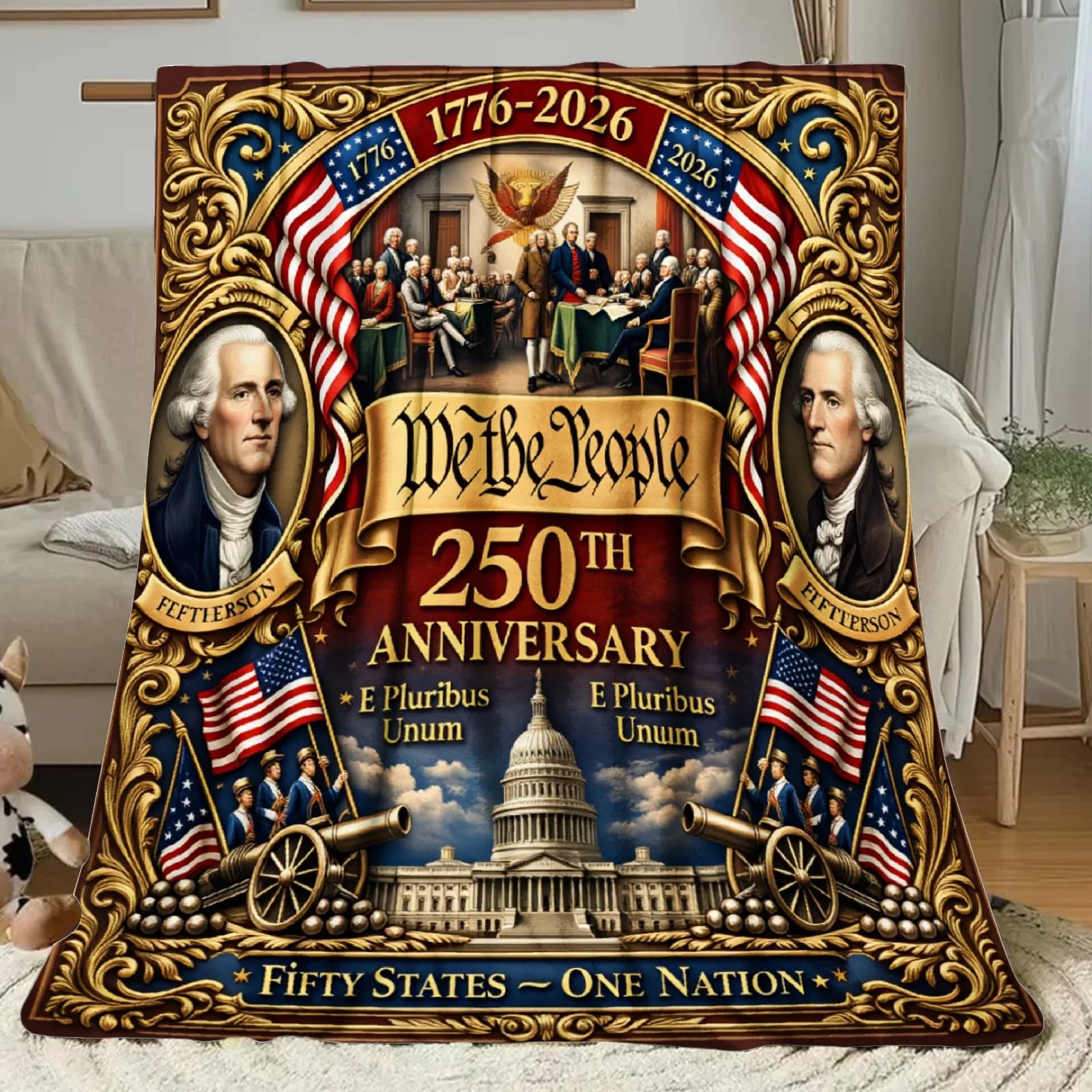 Coperta in flanella stampata per il 250° anniversario dell'America, ideale per campeggio e viaggi, adatta per divano, camera da letto, soggiorno, letto.