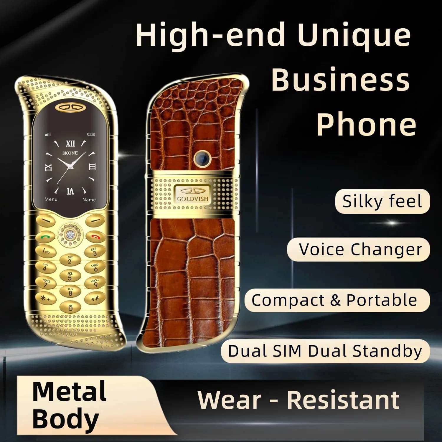 Cellulare di Lusso con Corpo in Metallo, Forma Divertente, Dual SIM, Funzione Magic Voice, Blacklist, Chiamate BT, Design Speciale, Prezzo Conveniente