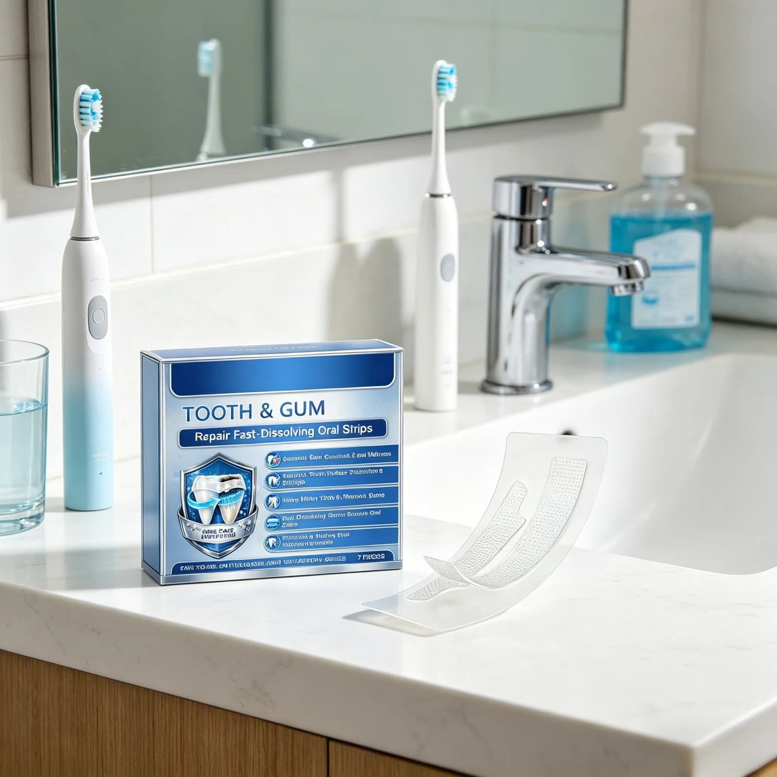 Strisce Sbiancanti per Denti, Rimuovi Macchie, Trattamento Riparatore Gengivale, Sorriso Perfetto, Prodotti per la Cura Dentale, Strisce Orali alla Menta Antiscivolo