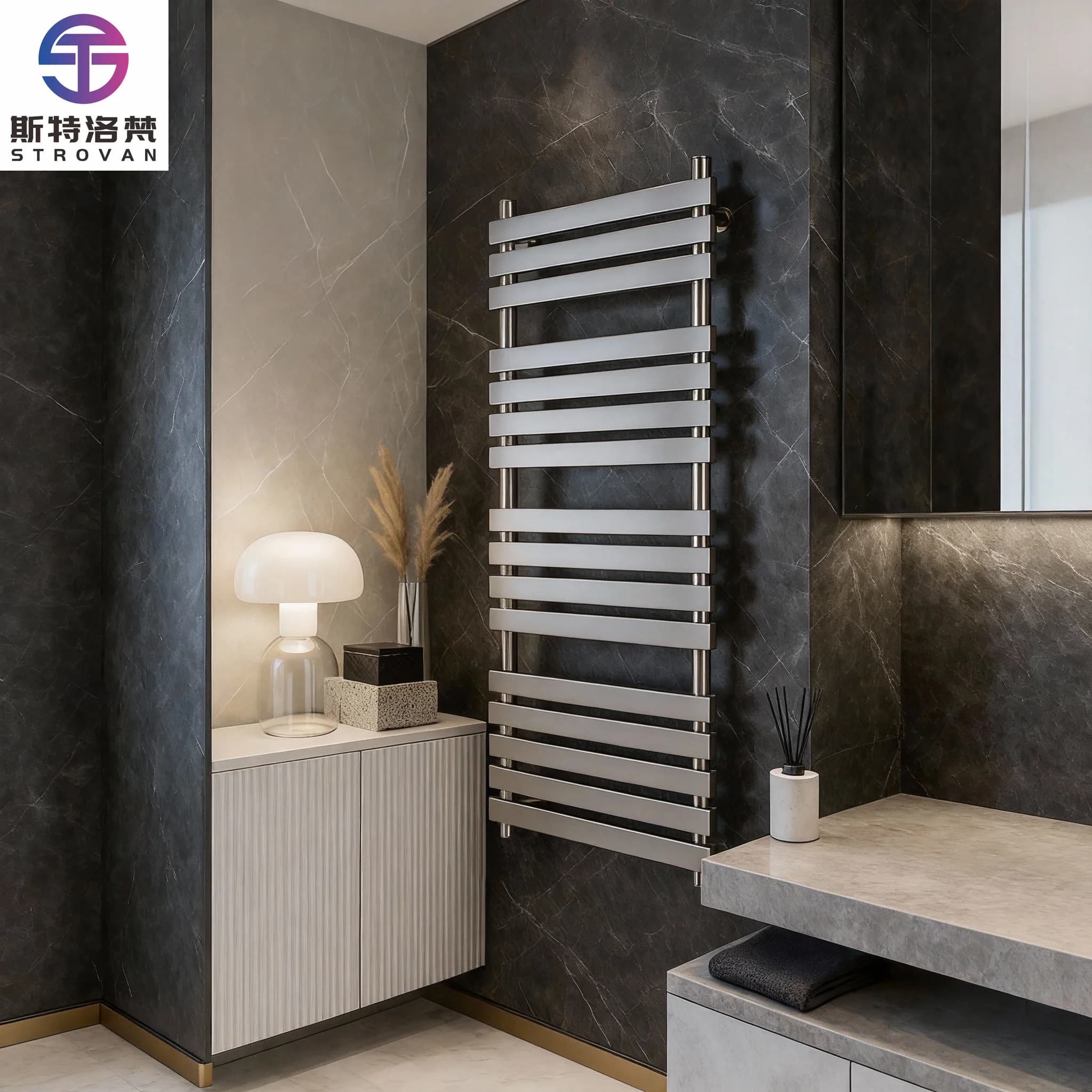 Scaldasalviette Elettrico Moderno per Bagno, Barra Orizzontale in Acciaio Inox, Montaggio a Parete, Antiruggine