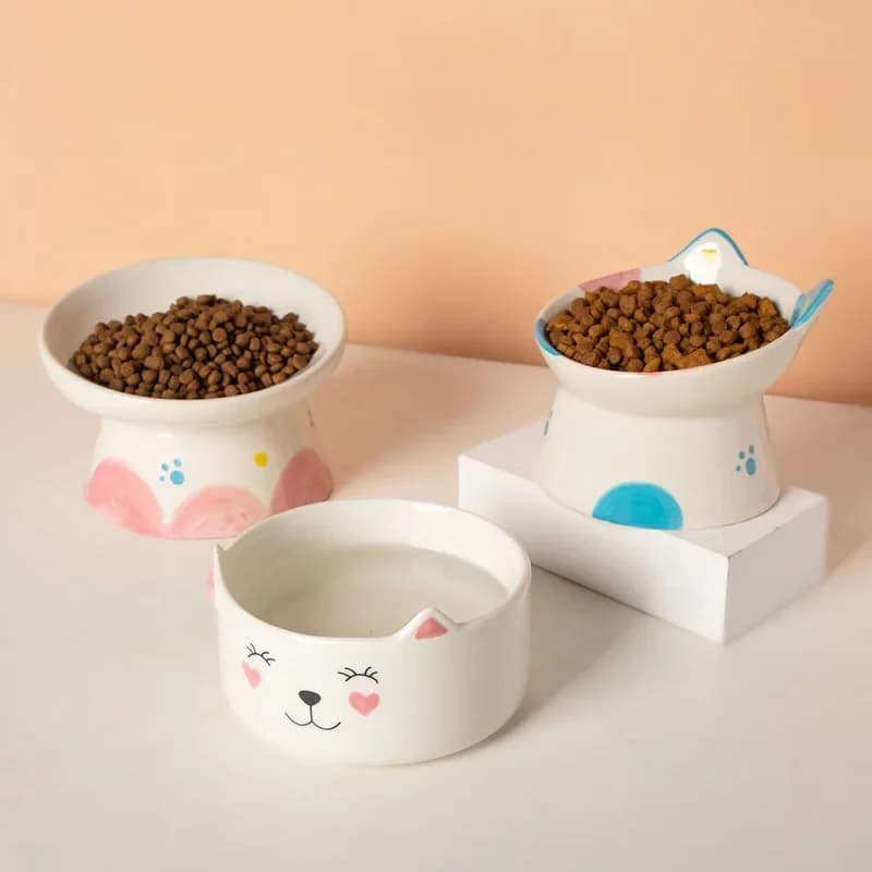 Pet Ceramic Bowl Cat Cute Elevated Food Water Feeders Pet Dog Drinking Eating Feeding Feeders