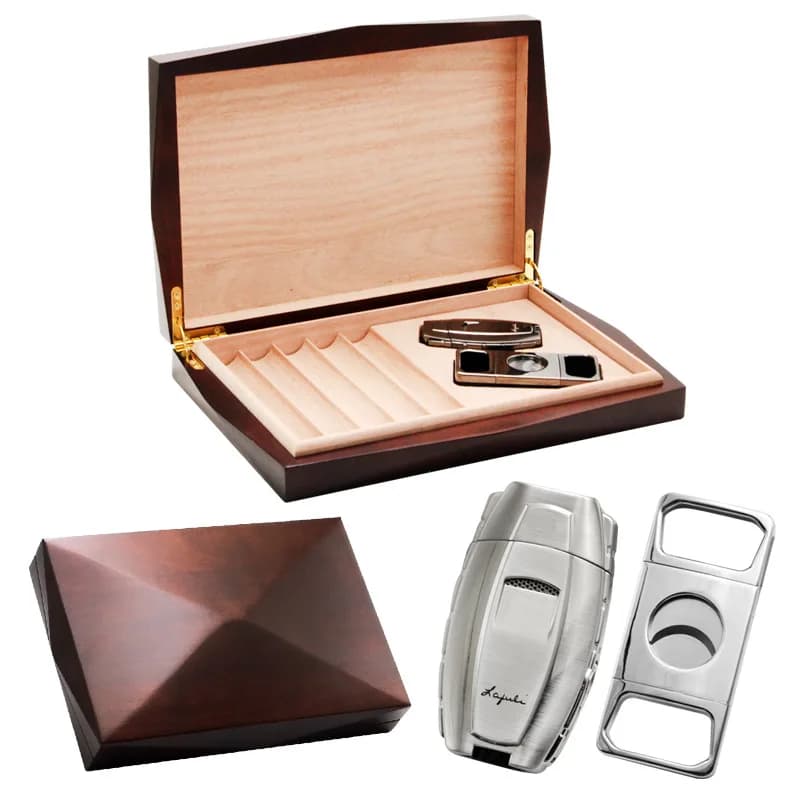 Scatola per Sigari Portatile per 10 Sigari con Vassoio Porta Carte, Stile Montessori, Set Regalo con Umidificatore Elettrico per Sigari