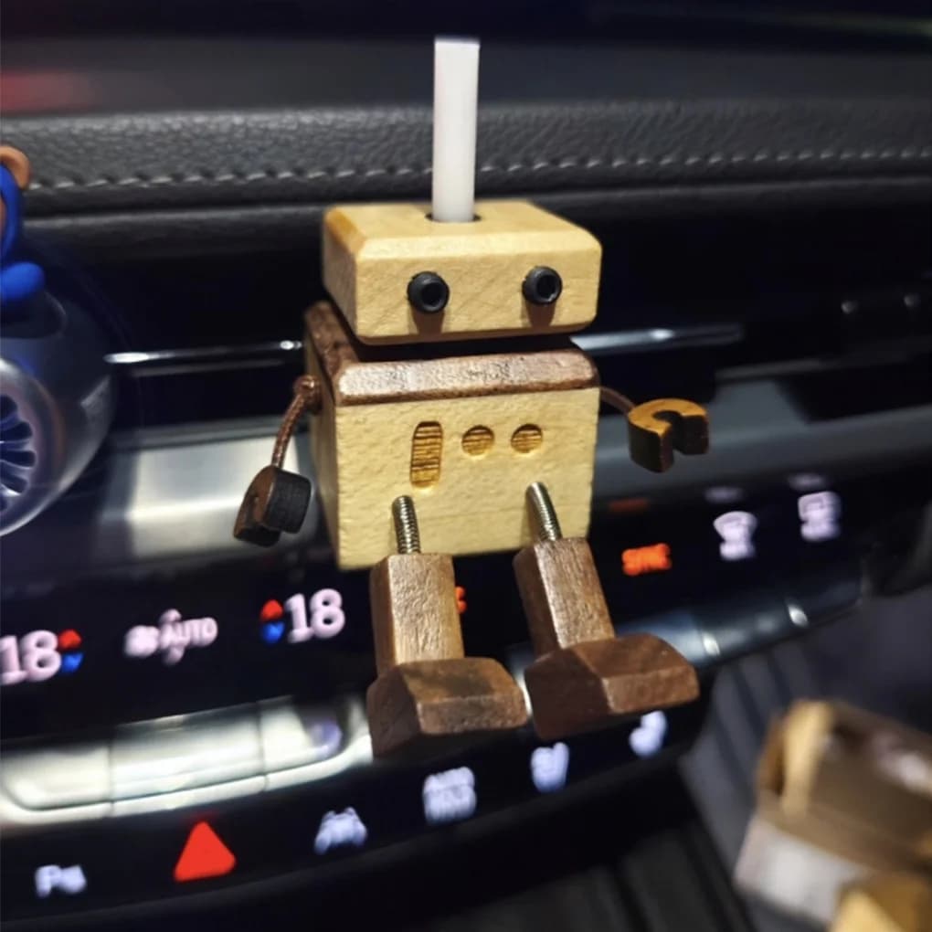 Shaking Wooden Robot & Essential Oil Diffuser Handmade Shaking Feet Wooden Doll Wobble Robot Car Charming Small Black walnut