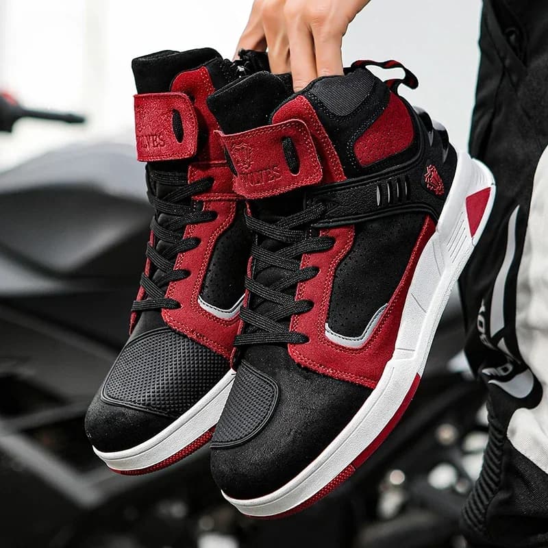 Stivali da moto estivi traspiranti da uomo Sneaker da moto in pelle microfibra Scarpe da turismo per avventure antiscivolo