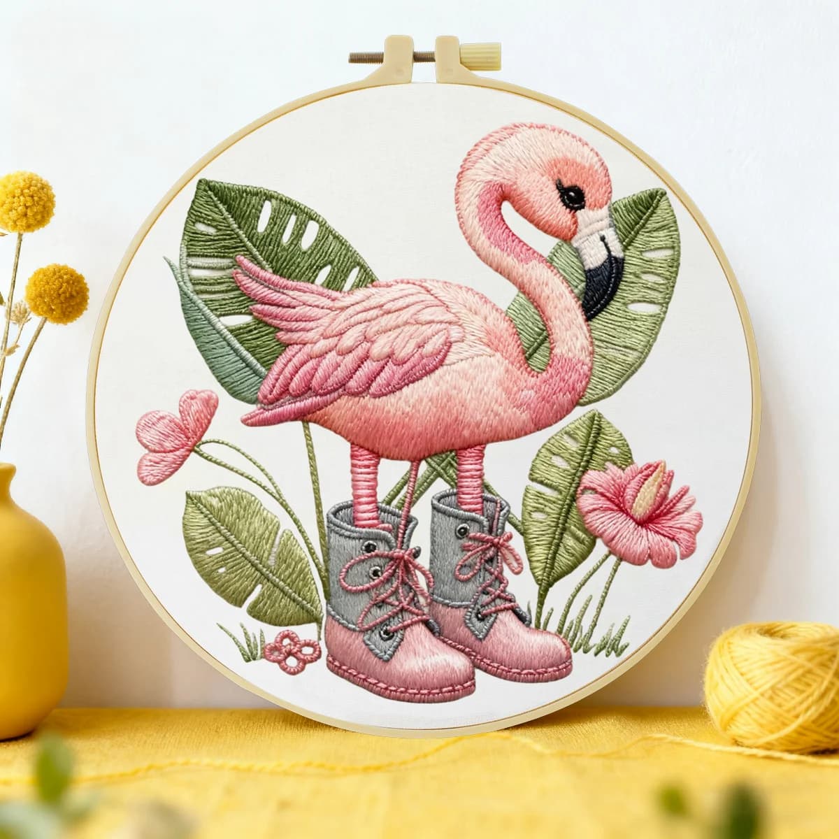 Kit Ricamo Fai da Te Fenicottero 20x20cm/15x15cm (7.87/6.3 pollici) - Kit Iniziale per Ricamo Fai da Te, Artigianato, Arte del Cucito