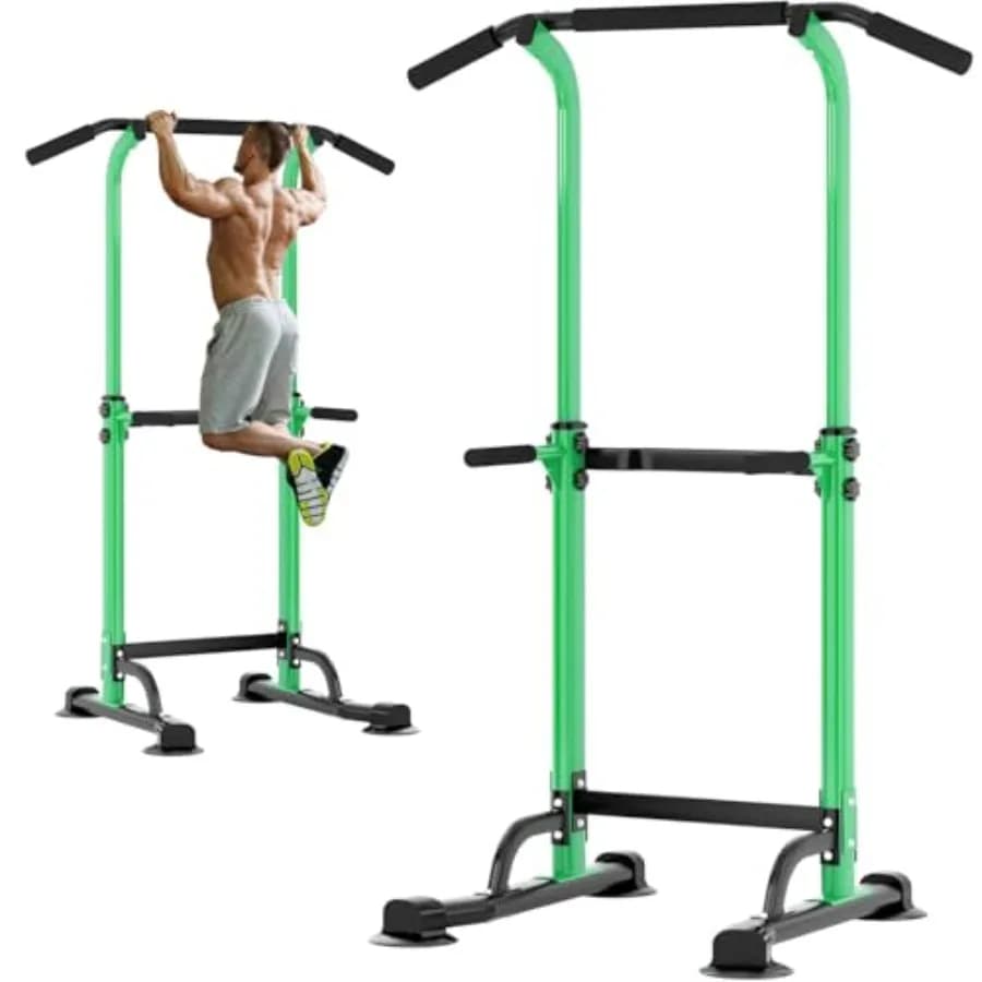 Power Tower with Traction Bar and Dip Station Self-supporting, Height Adjustable for Home Strength Training