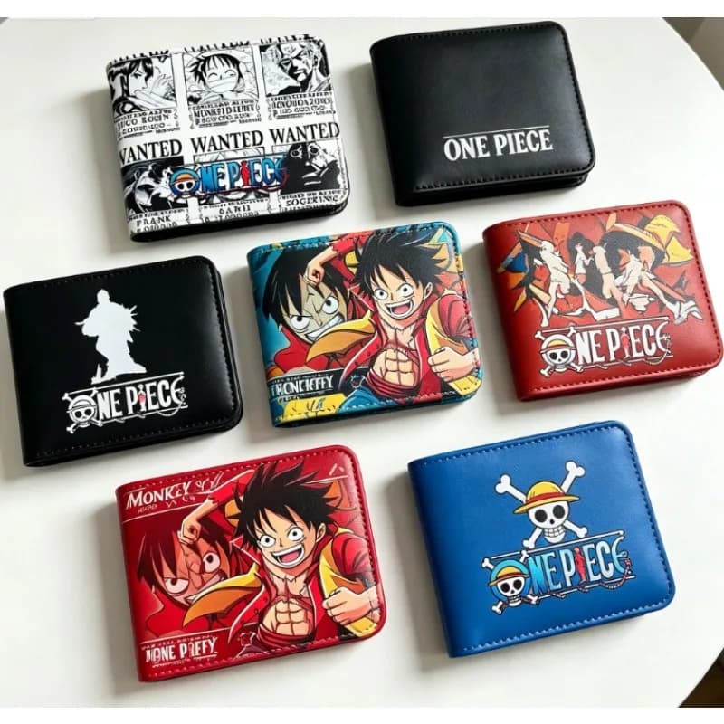New One piece short wallet Straw Luffy Zoro anime Foldable coin purse student men's card holder trendy cute wallet ID passport