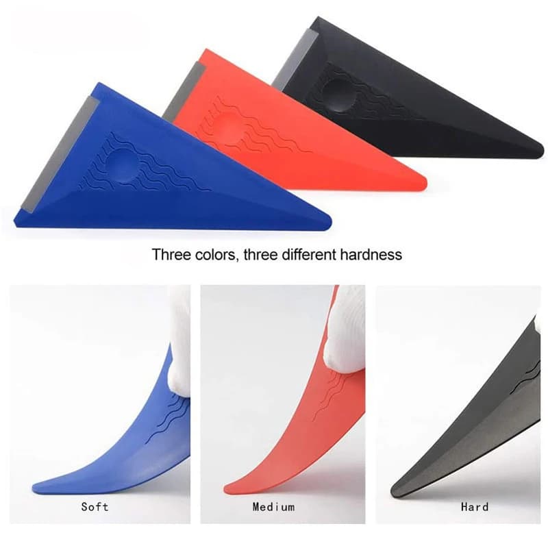 Spatola triangolare per pellicole oscuranti, raschietto angolare in silicone a diverse durezze per applicazione vinile auto, raschietto multiuso per contorni e bordi