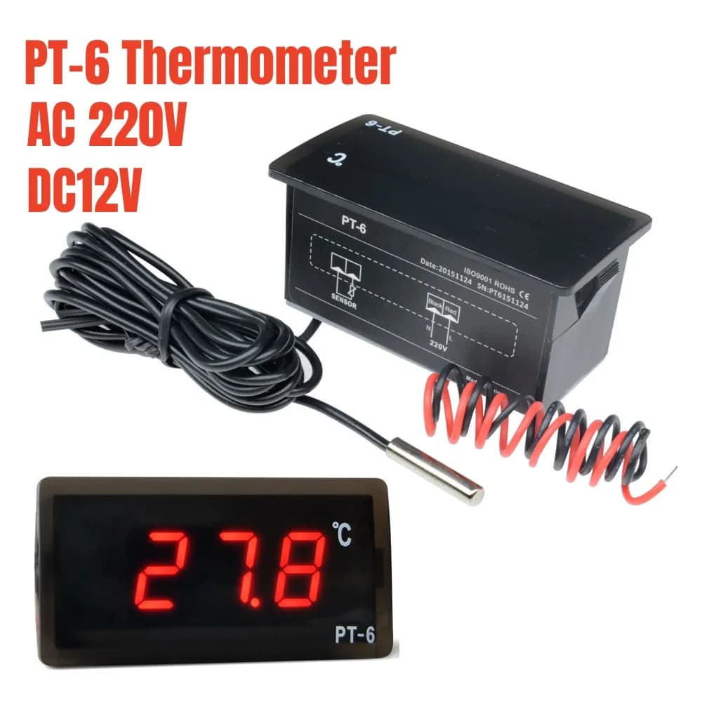 PT-6 -40~110C Digital auto thermometer Vehicle temperature meter Monitor 12V 220V Automotive thermometer with 2 m NTC sensor
