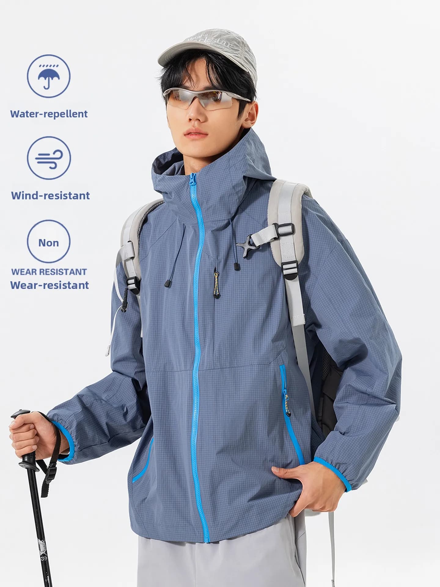 Men's Loose Fit Windproof Outdoor Jacket Color Block Sportswear Waterproof Hiking Climbing Workwear Fleece Lined Zipper Hooded