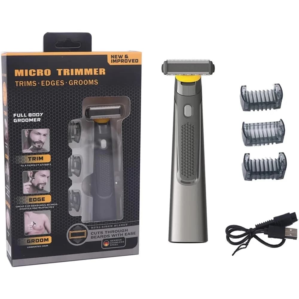 Men Handheld Electric Shaver Cordless Grooming Kit, Portable Rechargeable Beard Trimmer And Razor with 3 Guide Combs Fine Medium Coarse, Compact Lightweight Design for Face Body Chin Bikini Area, Smooth Shaving Precision Blades