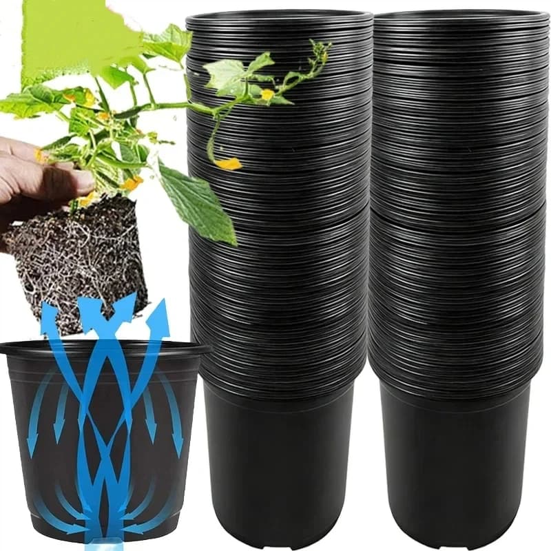 Black Breathable Seedling Pots Plastic Flower Pots with Drain Holes Reusable Home Garden Greenhouse Nursery Plants Cup