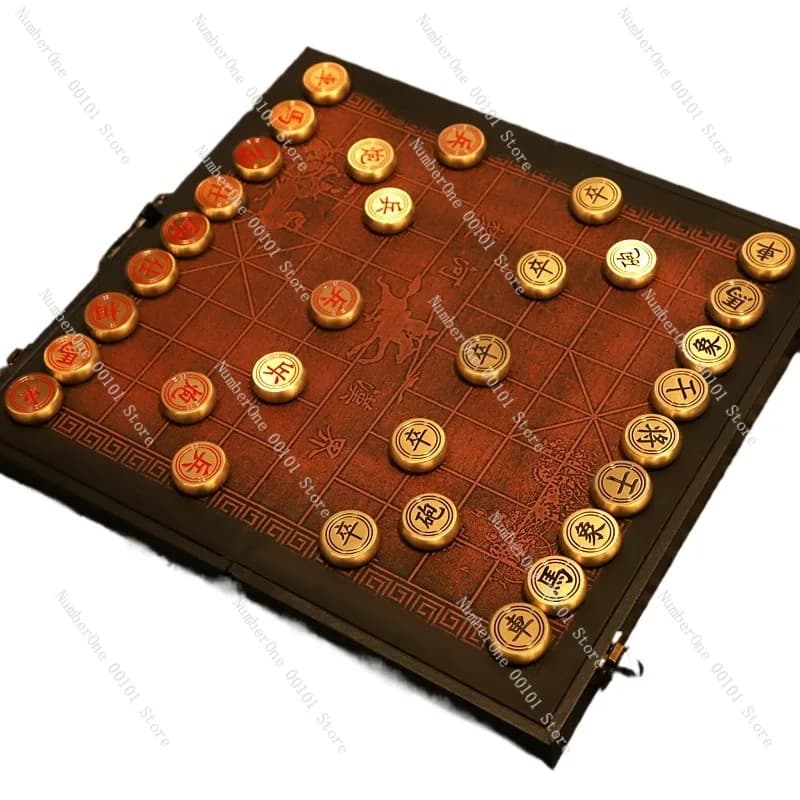 Set di Scacchi Cinesi in Ottone Massiccio, Regalo Aziendale, Gioco da Tavolo Xiangqi in Rame Puro, Ornamento di Lusso da Collezione, Decorazione da Scrivania