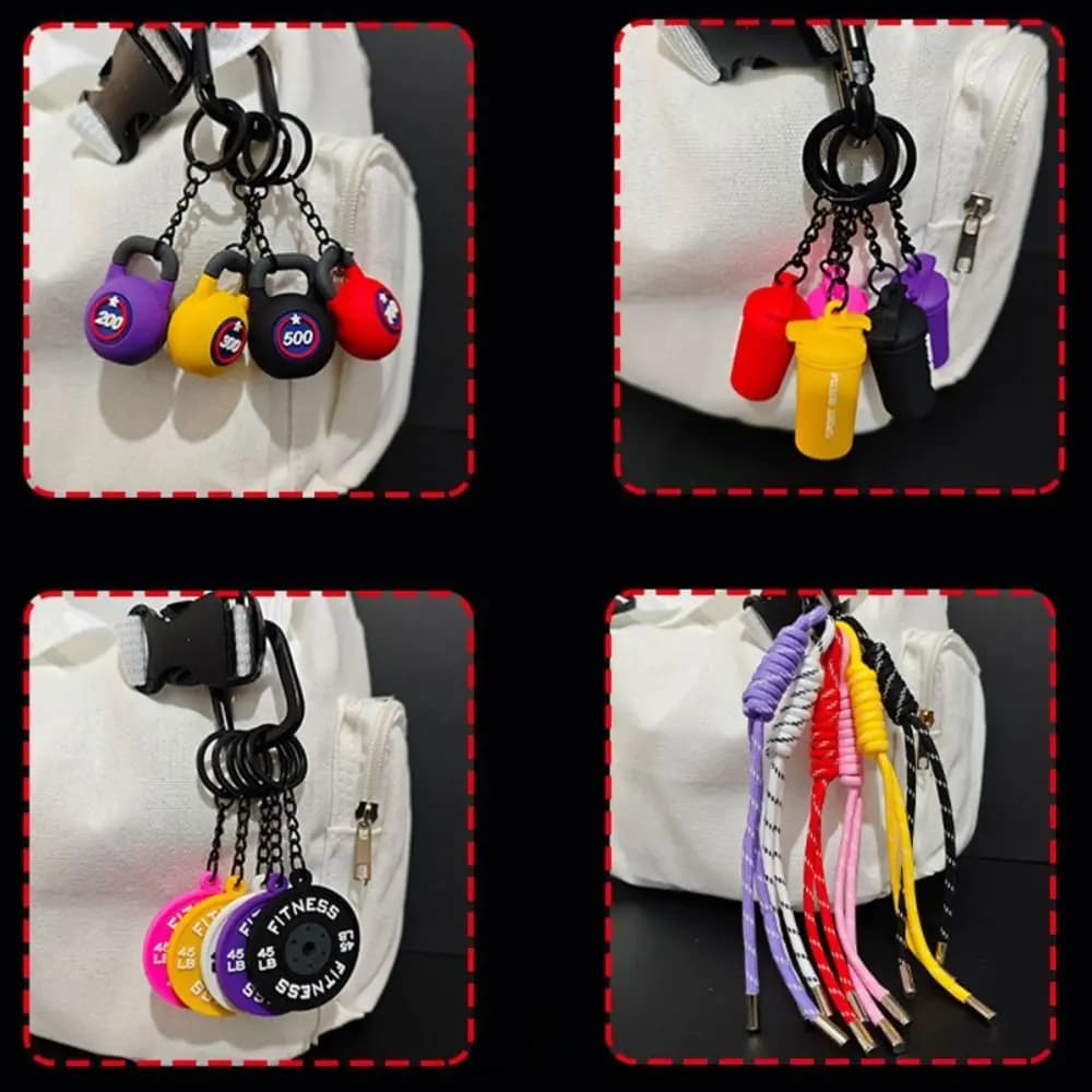 Mini Barbell Keychain with Rectangular Buckle Kettlebell Simulation Manubri Keychain Creative bag band