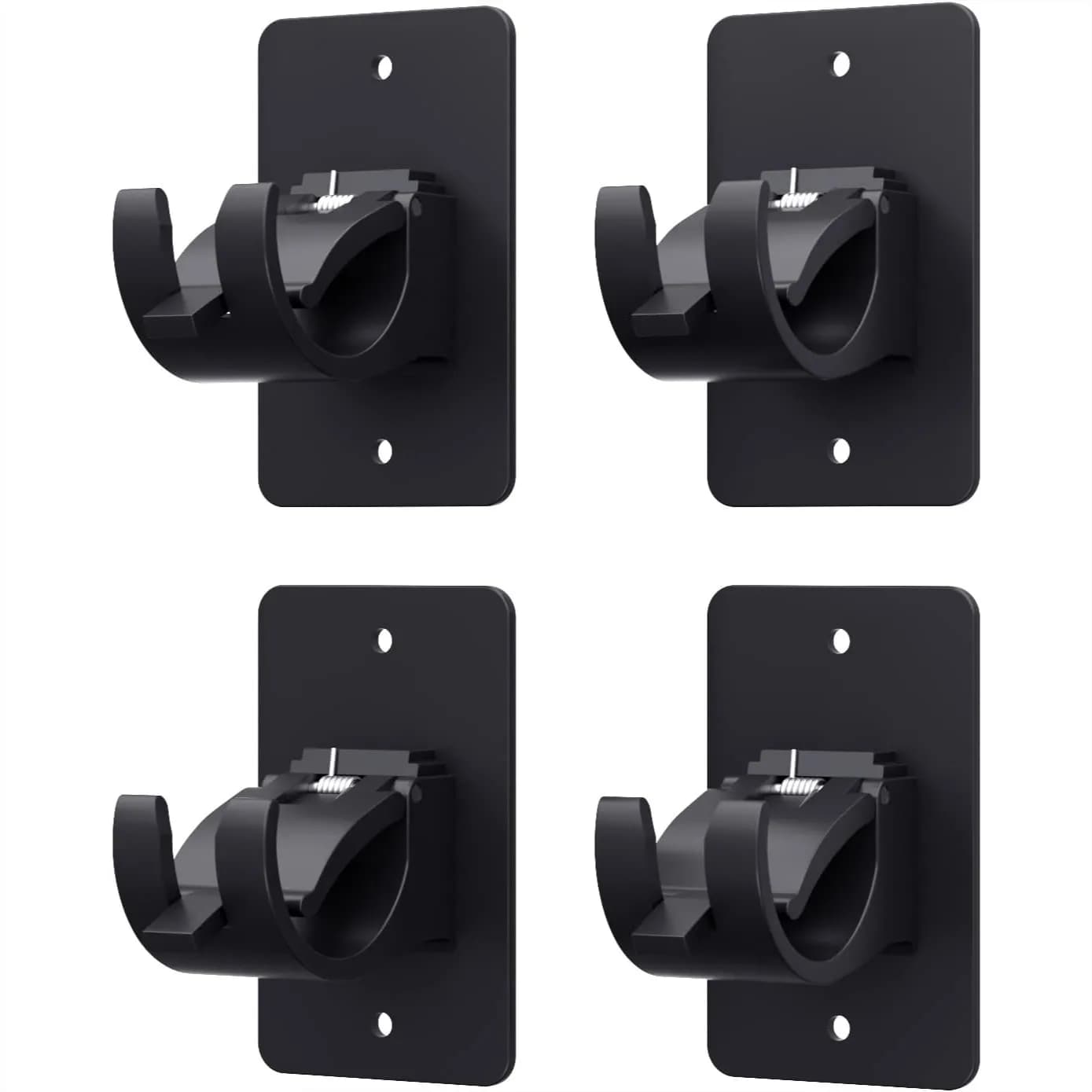 Self Adhesive Curtain Rod Brackets, No Drill Plastic Holders for Bathroom, Bedroom, Kitchen, Black
