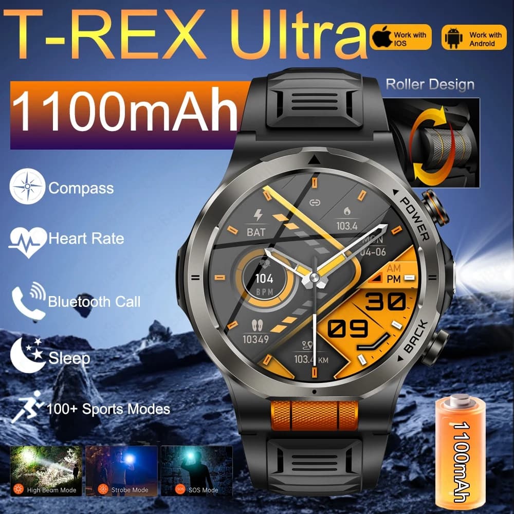 Nuovo Smartwatch Sportivo da Esterno 2026 per Uomo, Batteria Grande da 1100mAh, Impermeabile 3ATM, Torcia, Bussola, Ossimetro