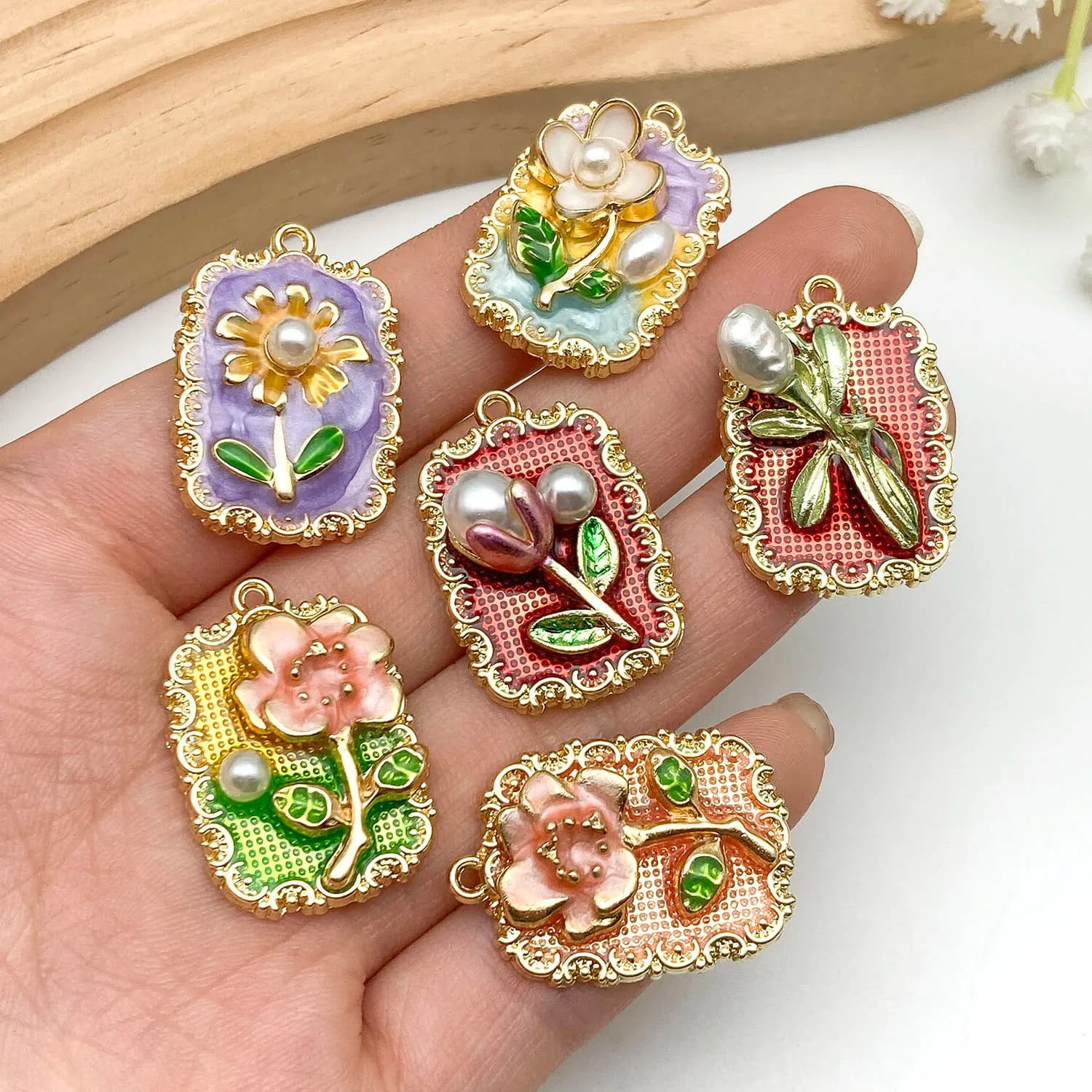 4/5/7pcs Colorful Enamel Oil Painting Charms Alloy Flowers Pendants For DIY Bracelets Necklaces Earrings Jewelry Making Accessor