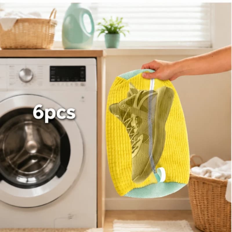 Set di 6 Sacchetti in Cotone per Lavaggio Scarpe, Organizzatore per Lavanderia, Anti-Deformazione e Durevoli, Sacchetti Multiuso per la Casa