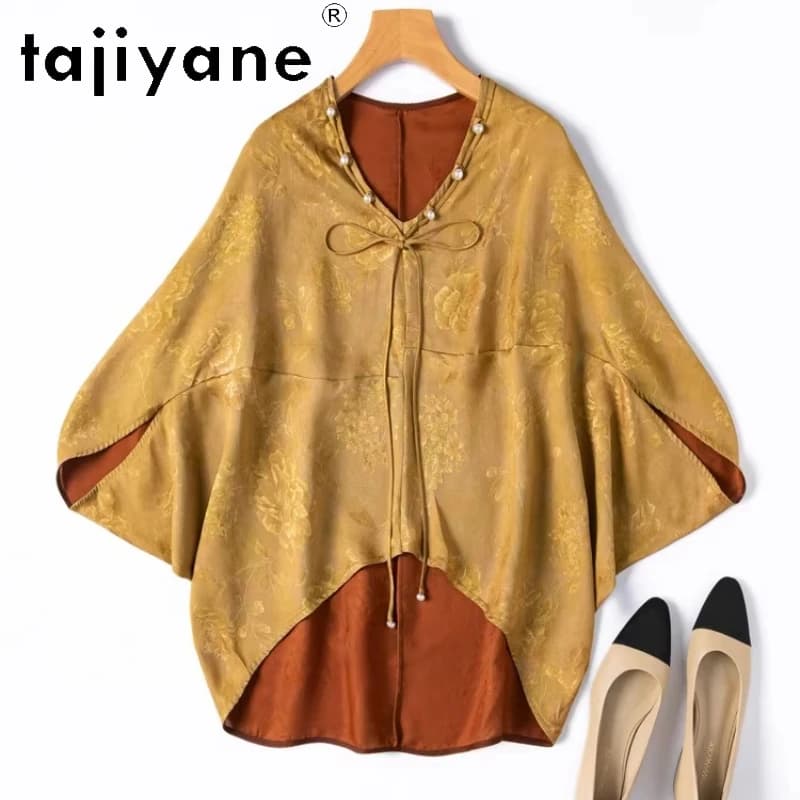 TAJIYANE T-shirt da donna 100% seta di gelso autentica, camicetta estiva Xiangyun Sha con maniche a lanterna, abbigliamento da donna 2026