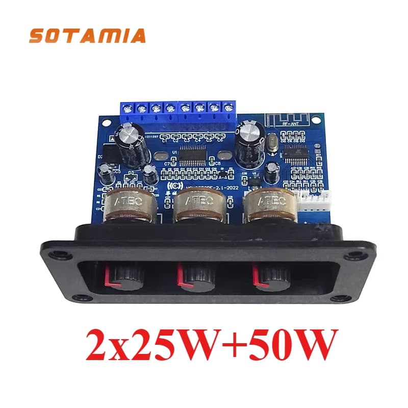 SOTAMIA Bluetooth 5.0 Amplificatore di Potenza Scheda Audio 2x25W + 50W Home Theater 2.1 Subwoofer Amplificatore Suono Altoparlante Amplificatore