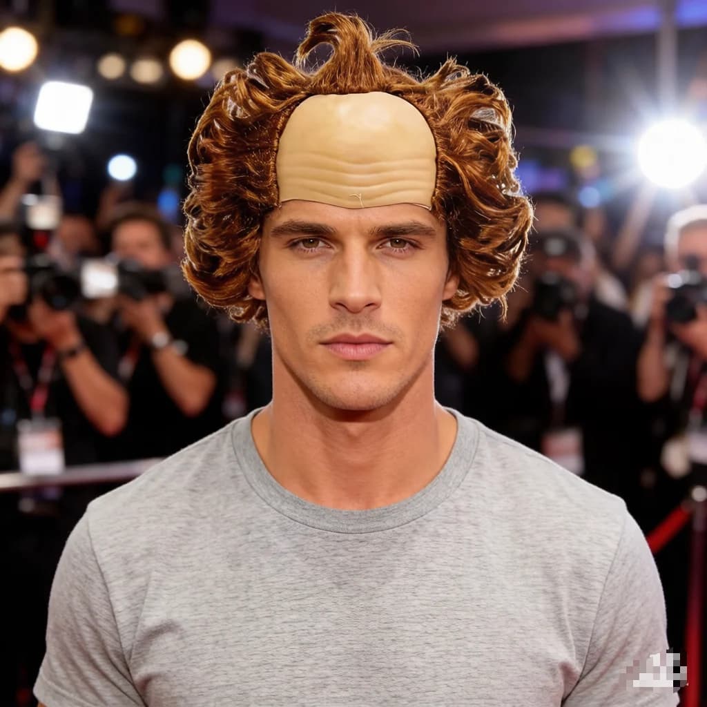 Brown Bald Cap Curly Synthetic Wig, Funny Old Man Style Hair for Halloween, Cosplay and Prank Costume