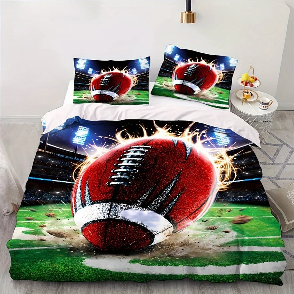 Set copripiumino con stampa 3D di palloni da calcio, 2/3 pezzi, morbido e confortevole, per camera da letto e camera degli ospiti