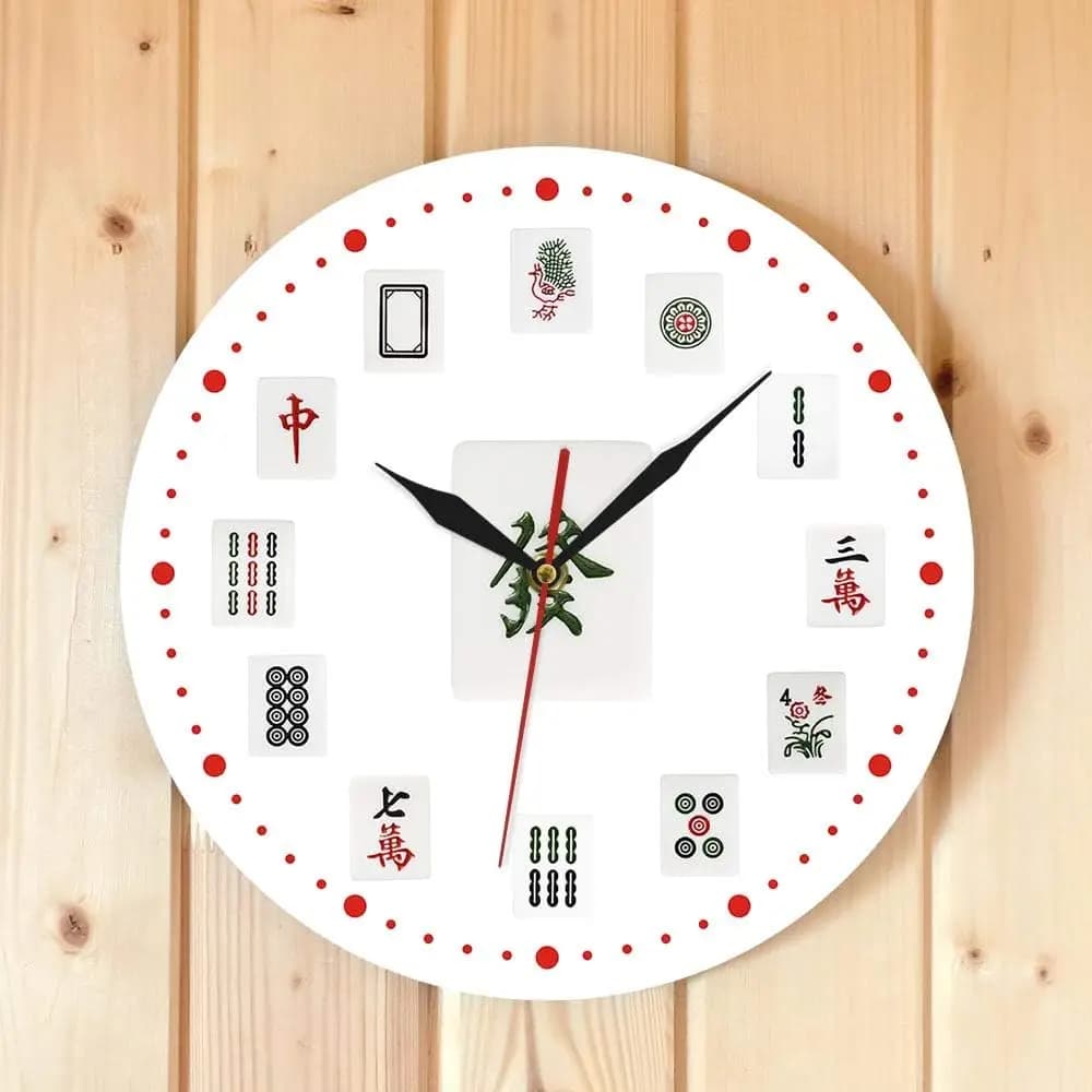 Orologio da Parete Decorativo Artistico Mahjong Cinese, con Tessere Mahjong Cinesi Moderne Stampate, in Acrilico Silenzioso Senza Ticchettio, da Appendere