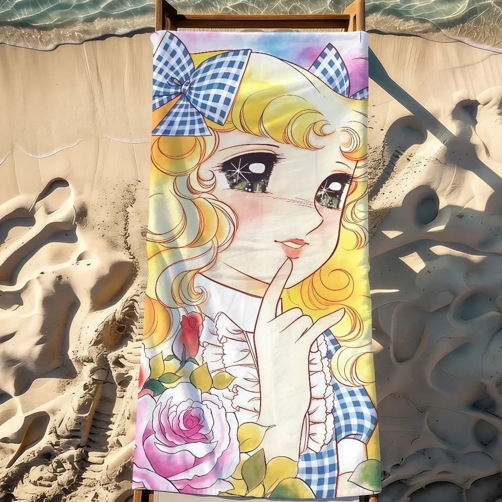 Asciugamano da spiaggia grande, morbido e leggero, anti-sabbia, per viaggi e campeggio, ad asciugatura rapida, con design a cartoni animati C-Candy Candy Kawaii.