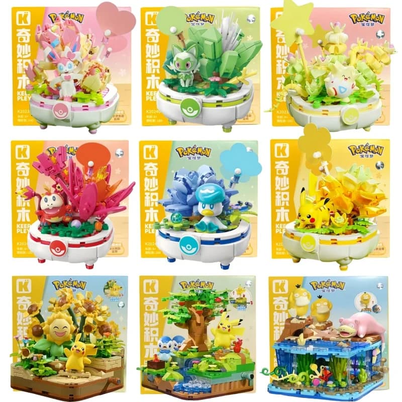 New Original Pokemon Soul Figure Model Pikachu Sylveon Togepi Building Block Toys Home Decoration Plant Pot Flower Brick Toy