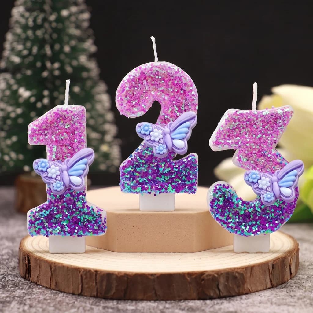 Nuova Serie Creativa Fai-da-Te: Candela Digitale a Forma di Farfalla con Fiocco Viola Sfumato - Decorazioni per Torte di Compleanno per Bambini