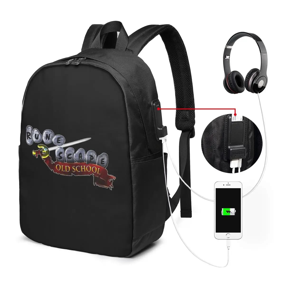 Zaino da uomo con logo Oldschool di Runescape, borsa da viaggio per notebook, borsa per computer, borsa da scuola per studenti universitari, borse a tracolla per laptop