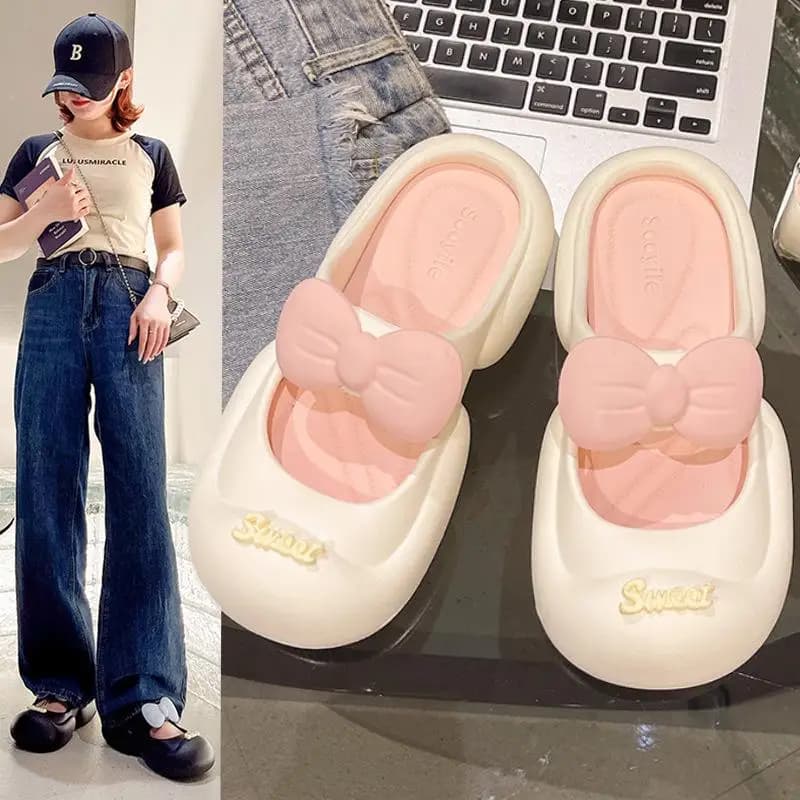 Casual Slippers Women Home Summer Mules Fashion Designer Shoes Girls 2025 Cartoon Bow Cute Platform Slides Flats Indoor Sandals