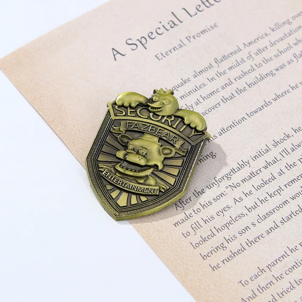 Game-related accessories: Teddy bear brooch, Retro bronze shield Christmas necklace pendant, Metal badge pin