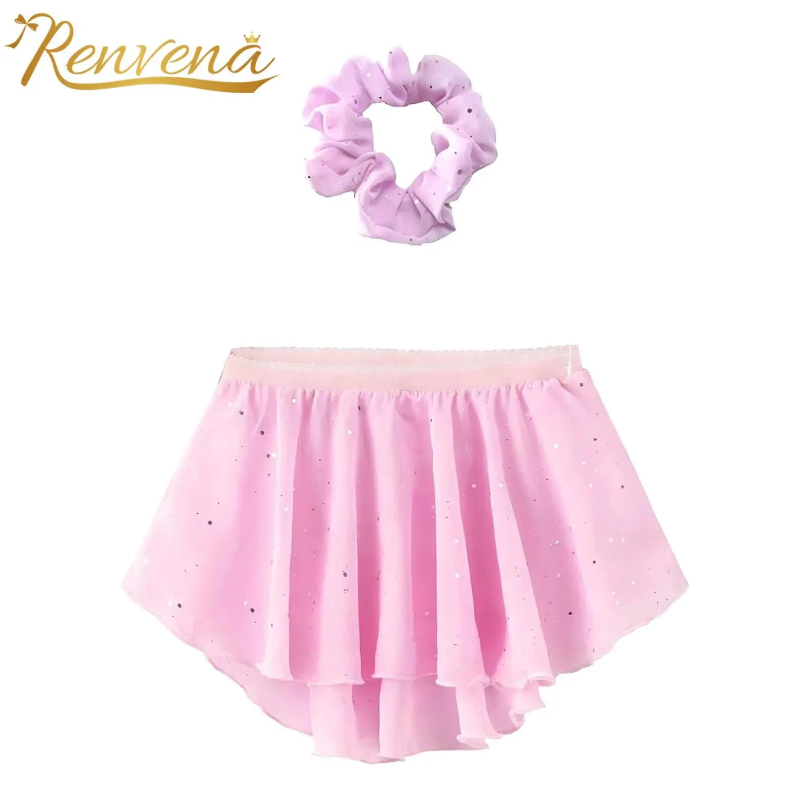 Gonna da ballo per bambine con orlo asimmetrico, gonna da ballerina in chiffon con paillettes lucide e vita elasticizzata, costume da ballo per feste